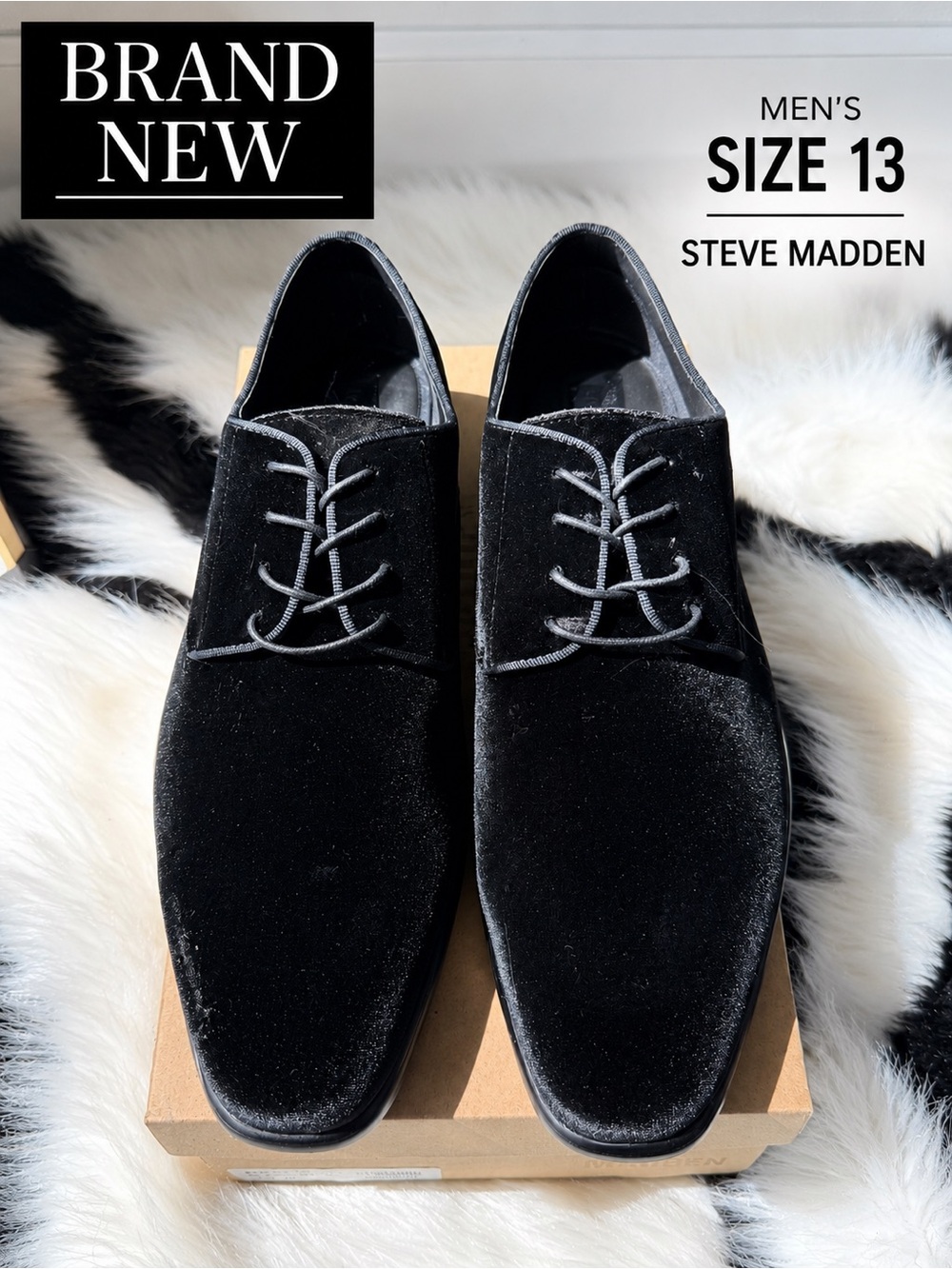 Steve Madden Men’s Black Velvet Dress Shoes, Size 13, BRAND NEW & stunning